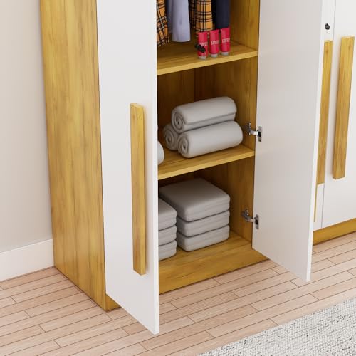 Image of Bniture 5 Door Wardrobe for Bedroom with Lockable Door & Hanging Space | Almirah for Clothes with Elevated Bottom Base | Wardrobe for Storage | 3 Years Warranty (Giant Wood & Frosty White, 5 Door)