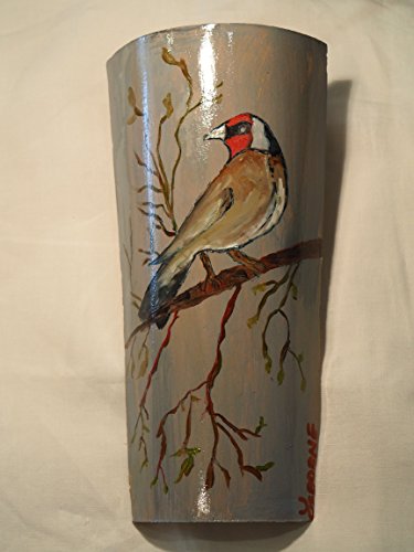 D'OSBORNE - Teja pequeña pintada a mano - Pájaro con fondo gris