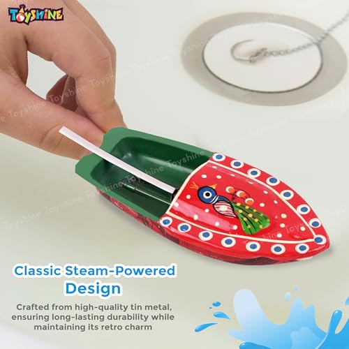 Image of Toyshine Classic Steam Powered Tin Metal Boat, Pop Pop Putt Putt Nav Classic Vintage Toy for Kids Age 5Y+, Multicolor