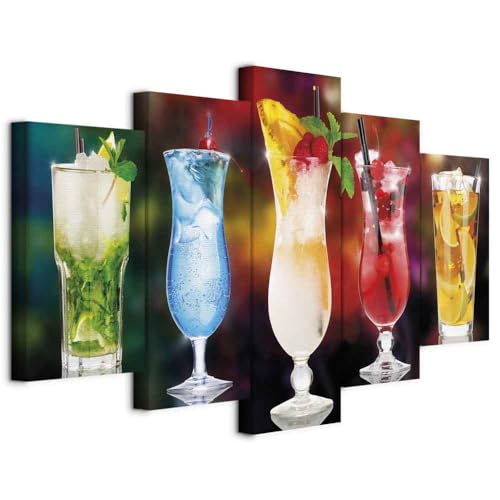 B&D XXL - Quadro Acustico Cucina Drink 5 pezzi schiuma acustica Quadri Moderni Grandi - Soggiorno - Stampa su Tela - Pannelli Fonoassorbenti Decorativi - Fonoassorbente Acustiche