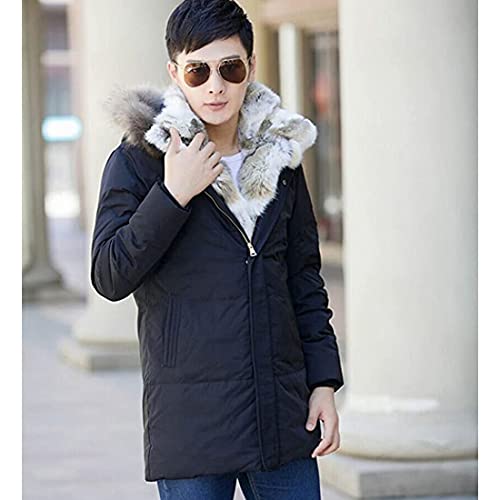 HZCX FASHION Men's Fur Collar Hooded Warm Fleece Lined Down Jackets And Coats4
