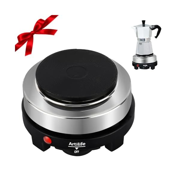Artilife 500W Small Hot Plate Mini Hot Plate,Artilife 500w Small Electric Hot Plate,Mini Stove Electric Portable Stove Kitchen Cooktop Electric Heater,Perfect Size for Moka Pot 110V
