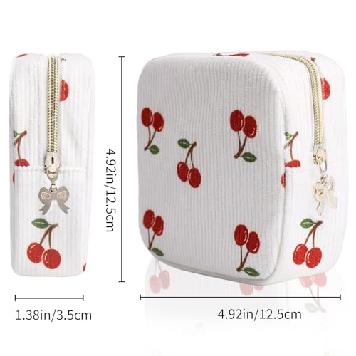 Image of Period Bag for Women, Portable Corduroy Sanitary Napkin Storage Bag Cherry Period Pouch with Zipper, Sanitary Pads Bag Tampons Holder for Purse, First Period