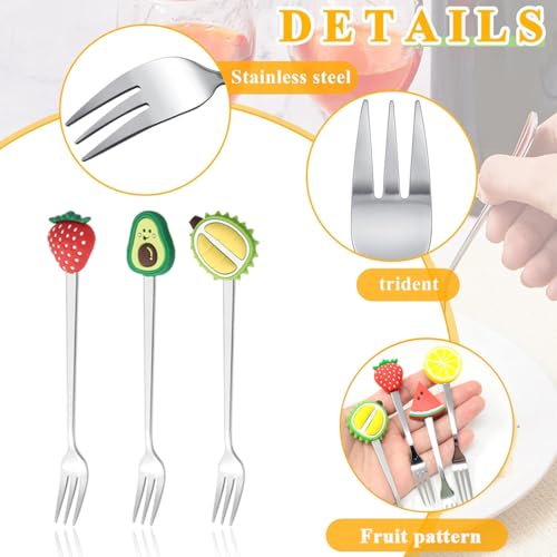 Miniatura 3 de Ggufay Pinchos De Fruta Pastel Ensalada Para Casa Y Restaurante, Bonitos Palillos De Caricatura Para Fiestas, Accesorios, 6 Piezas Con Tenedores, Mango De Silicona, Acero Inoxidable