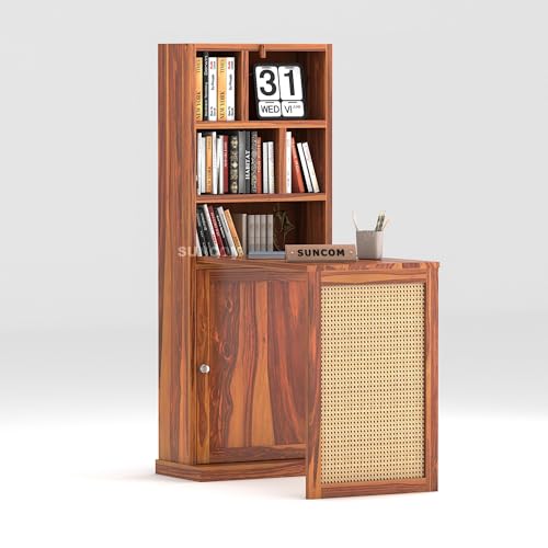 Image of SUNCOM Solid Sheesham Wood Foldable Study Table with Book Shelf - Wooden Study Table for Students StudyTable with Storage Computer Table for Home (Natural)