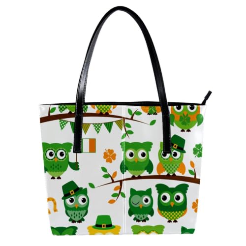 Sac fourre-tout chouettes vertes pour femme en cuir synthétique