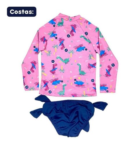 Conjunto Infantil Proteção Solar Uv Praia Blusa Maiô Biquíni (BR, Numérico, 8, Padrão, Baby Dino Ros
