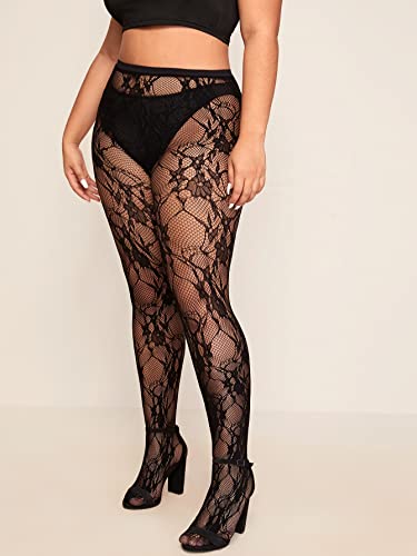 Floerns Women's Plus Size Floral Lace Sheer Leggings Tights Pantyhose Stockings3