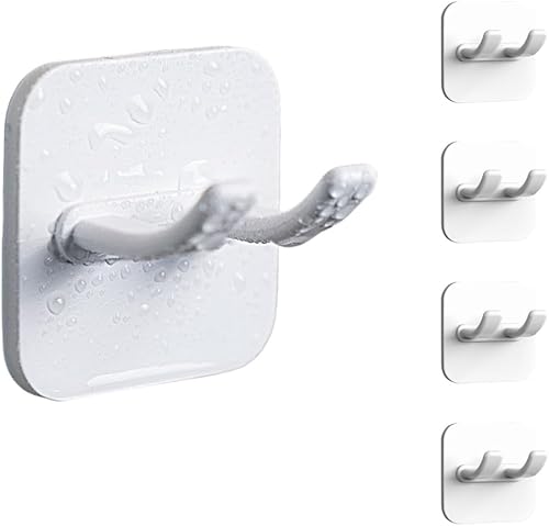 Ganchos adhesivos, ganchos dobles impermeables que se pegan, gancho de pared sin daños, gancho de plástico blanco multiusos para afeitar, toalla,