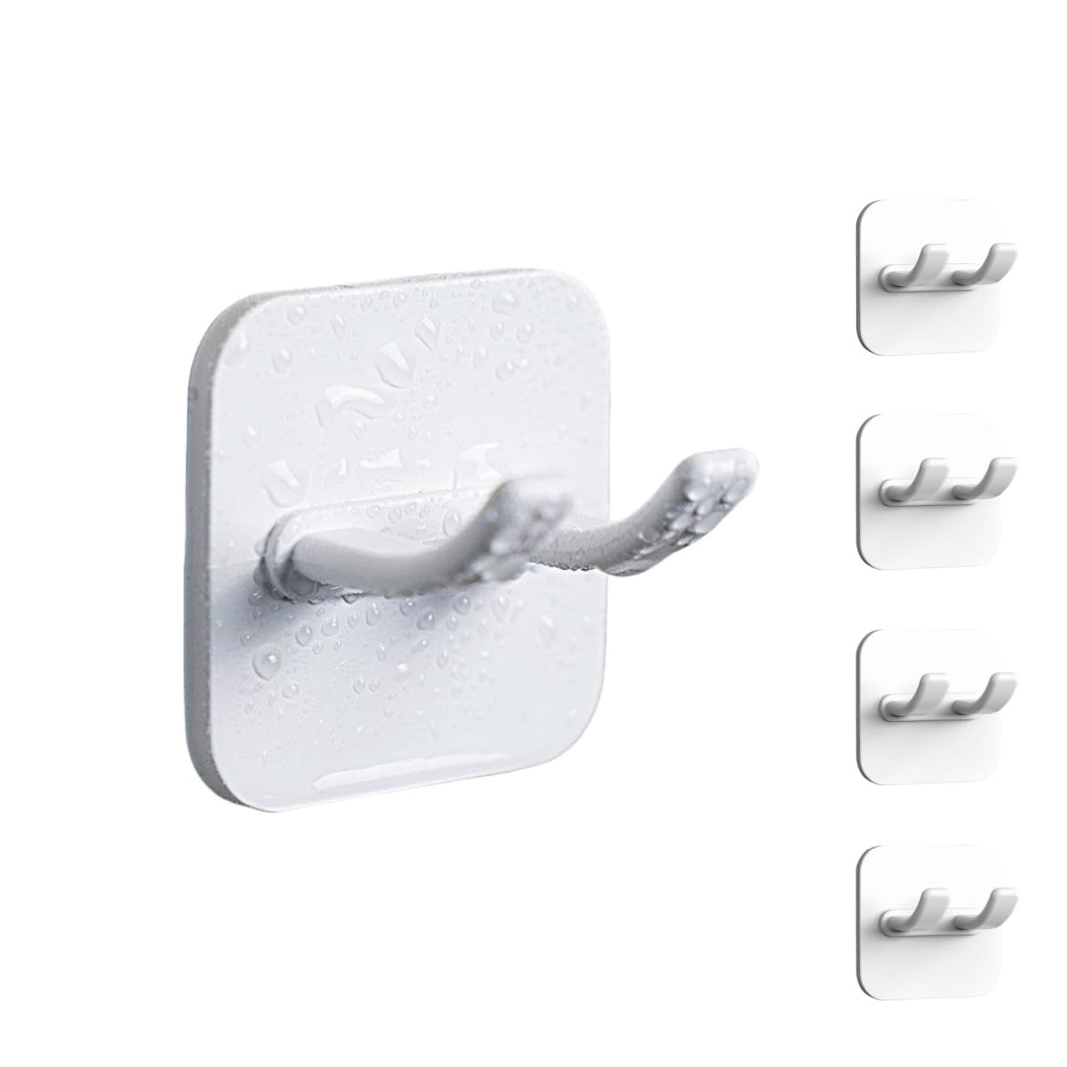 JeHwuel Adhesive Utility Hooks,Waterproof Sticking Double Hooks,No Damage Wall Hanger,Multi Purpose White Plastic Hook for Shaving Razor, Towel, Robe,