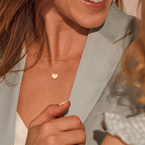 Mevecco Layered Heart Pendant Necklace,14K Gold Plated Love 2 Heart Love Tiny Dainty Layering Pendants Necklaces Jewelry Gift For Women Girls #TOP1