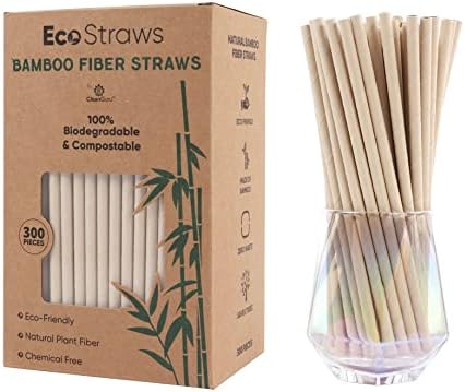 Eco Straws Disposable – Biodegradable Bamboo Paper Straw – Natural Compostable Long Drinking Straws for Cocktail, Smoothie, Coffee, Cereal, and Soft Drinks – Plastic Straws Alternative - 300pcs