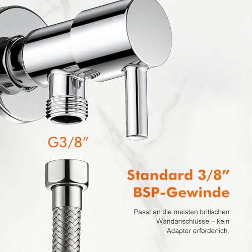 Ibergrif Eckventil 1/2 Zoll Wandanschluss 3/8 Zoll Schlauchanschluss – Eckregulierventil für Waschbecken, Kalt- & Warmwasser, Trinkwasser geeignet, Anti-Tropf Absperrventil Chrom