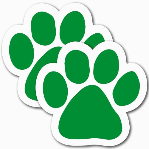 Image of Green Pawprint Car Magnet 5 Inch 2 Pack, Dog Lover Gift, Made in USA | Heavy duty magnetic decal for car, truck, SUV or fridge, full color UV printed