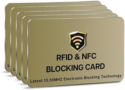 SaiTech IT RFID Cards, 5 Pack One Card Protects Entire Wallet Purse For Men & Women, NFC Contactless Bank Debit Credit Card Protector ID ATM Guard Card – Golden