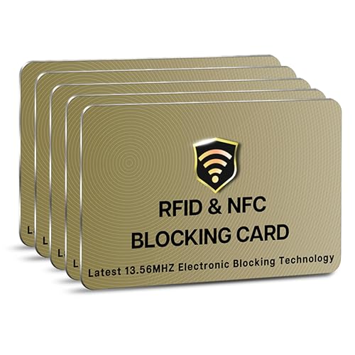 SaiTech IT RFID Cards, 5 Pack One Card Protects Entire Wallet Purse For Men & Women, NFC Contactless Bank Debit Credit Card Protector ID ATM Guard Card – Golden