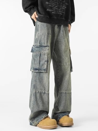 Men's Baggy Cargo Jeans Straight-Leg Wide-Leg Pants Y2k Street Style Hip-hop Low Rise Multi-Pocket Distressed Pants2