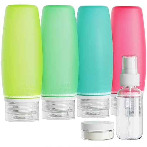 PACKISM TSA Approved Toiletry Bottles - 6 Pack Leak Proof 3.4oz Silicone Travel Bottles for Toiletries,Refillable Liquid Travel Accessories for Shampoo Conditioner Lotion Body Wash(BPA Free)