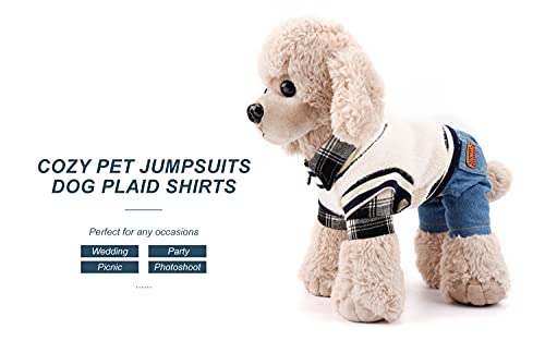Hooddeal Dog Clothes Plaid Dog Shirt Dog Outfit Overalls Jeans Jumpsuit With Warm Sweater Vest Two-Piece Cool Puppy Clothes For Small Dogs Boy (Medium, Black-White) #TOP1