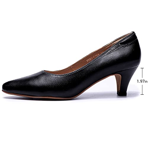 Image of Mona flying Women's Leather Pump Med Heel Pointed Toe Office Dressy Shoes