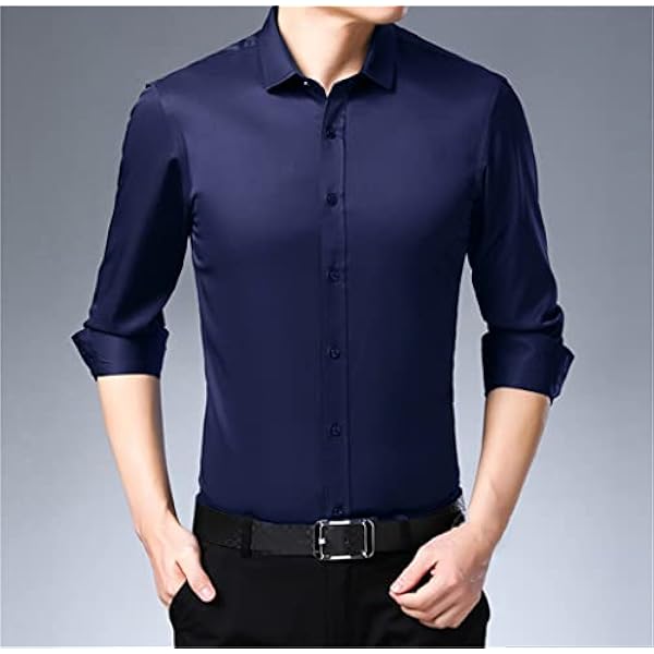 Anti-rynkor icke-strykning elastisk smal passform män finskjortor casual långärmad formella skjortor