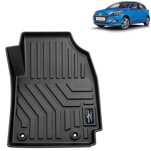 Image of KINGSWAY Accessories Custom-Fit TPE 5D Car Floor Mats Only Compatible with Hyundai Elite I20 | Year 2018 to 2020 | Set of 3 Pcs | All Weather Anti Slip Foot Mat | Black | 2 Years Warranty