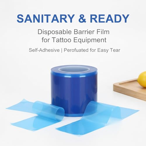 Barrier Film Blue, Tattoo Barrier Film Roll, 3,9 X 4,7 Zoll, 1200 Blatt Kunststoff-Absperrfilmband für Medizin, Tattoo (blau transparent)
