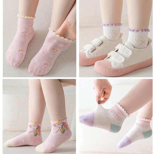 Baby Girls Toddler Socks With Grippers,5 PCS Cute Ruffle Summer Mesh Socks Frilly Dress Baby Crew Socks 1-8 Years2
