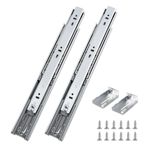 Probrico 1 Pair 22 Inch Rear/Side Mount Drawer Slides with Rear Mounting Brackets, Heavy Duty Ball Bearing Soft Close Drawer Glides, 3 Folds Full Extension Dresser Drawer Runners
