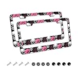 2Pack Sugar Skull and Flower Car License Plate Frames, Aluminum Car Covers Frame with Screws Caps