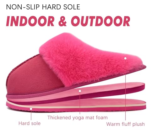 Image of KuaiLu Womens Cozy Memory Foam Slippers Ladies Fuzzy Faux Fur Lined Warm Arch Support House Shoes Slip on Comfy Winter Scuff Indoor Outdoor Rubber Hard Sole