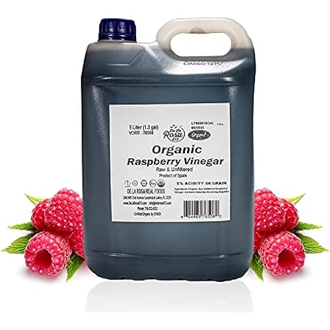 De La Rosa Organic Raspberry Vinegar, Raw & Unfiltered Pure Vinegar, Vegan, Gluten Free & Kosher, Great for Organic Salad Dressing and Marinades, 5 Liters (Pack of 1) Cover