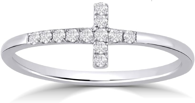 La Joya Diamond Cross Rings for Women | 1/10 CTTW Ladies Lab Grown Diamond Band | 10k White & Yellow Gold | Certified by Gemmologist