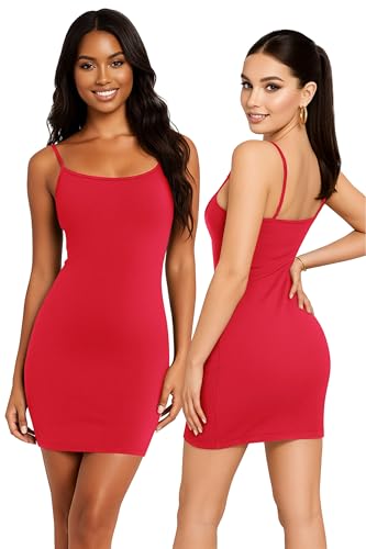 Re Tech UK - Cute Womens Plain Cami Strappy Bodycon Dress - Perfect for Going Out - Short Dresses for Women, Black Mini Dress, Party Dresses, Slips (UK 8-10 S/M, Red)