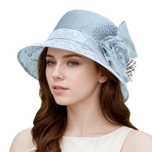 Sombrero de mujer para novia, boda, iglesia, fiesta de té, al aire libre, elegante, sombrero para el sol, elegante sombrero de bolos francés, protección solar, encaje, gris, M