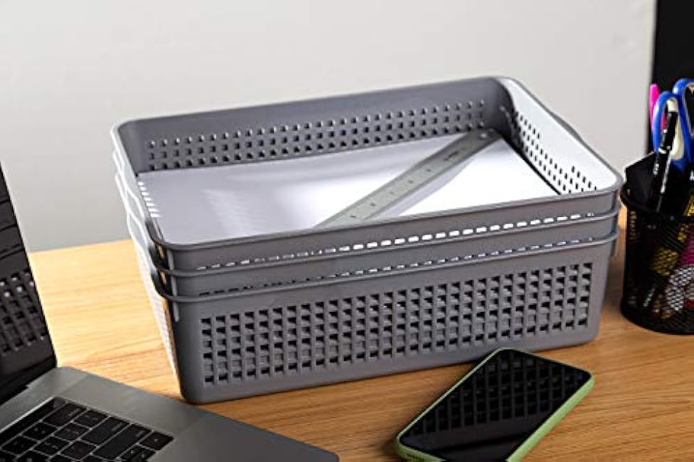 Plastic Organizing Baskets/Storage Tray Baskets,6-Pack,Gray