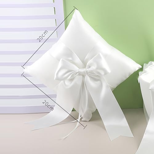 UUYYEO Ribbon Bow Wedding Ring Pillow Ivory Ring Bearer Pillows Ring Cushion Holder Wedding Tiara Jewelry Pillows Bridal Decorative Wedding Supplies