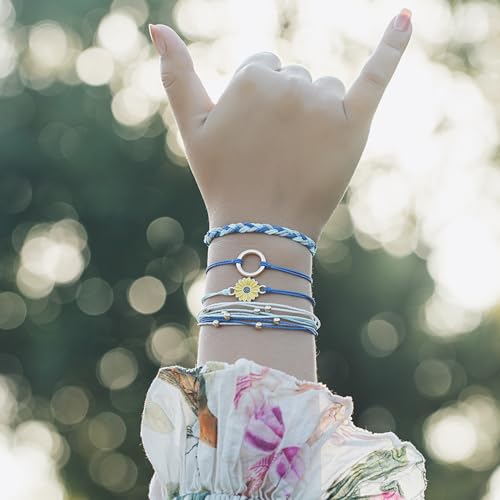 Image of Stackable Sunflower String Bracelets Cute Boho Braided Summer Beach Jewelry