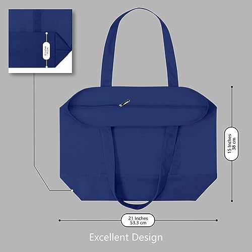 Image of TOPDesign 1-Pack Canvas Tote Bag with an External Pocket, Reusable Grocery Shopping Bag, Top Zipper Closure, Daily Essentials (Blue)