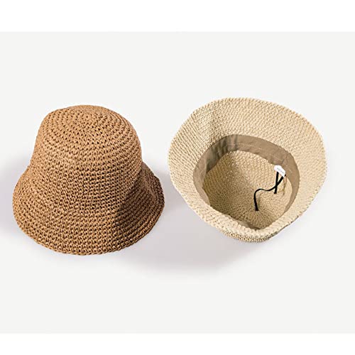 Straw Bucket Hat For Women Summer Sun Protection Braided Fisherman Hat Wide Brim Foldable Roll Up Floppy Bucket Cap Khaki #TOP5