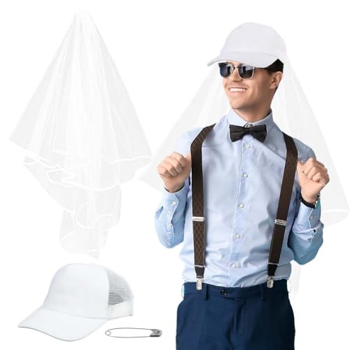 Alaoo Chapéu de despedida de solteiro e véu, decoração despedida de solteira acessórios, despedida de solteiro masculina para festas de cenário, acessórios, presentes e artigos divertidos