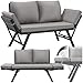 tectake® Rattan Loungesofa und Sonnenliege, Gartenmöbel, Lounge Möbel Outdoor, Sitzbank Schlaffunktion, Couch klappbarer Armlehne, Balkonmöbel, Gartenbank, Sofa, Balkon Möbel - hellgrau/schwarz