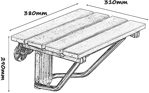 TBLOTYD Storage Footstool Foldable Wall Shower Stools and Chair Wall Mounted Wooden Folding Shower Seat Wood Change Shoes Stool 304 Stainless Steel Bracket for Elderly/Disabled