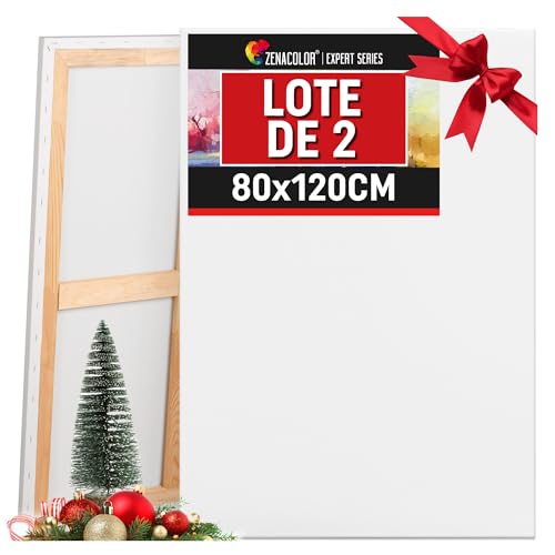 Zenacolor Lienzo para Pintar 80x120 - Set de 2 Lienzos para Pintar sin Ácido - Apto para Todo Tipo de Pintura sobre Lienzos