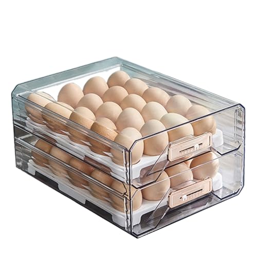 Contenedor de almacenamiento de huevo, recipiente de huevos para refrigerador, Caja de almacenamiento de 2 huevos con temporizador manual, Estuche claro con cajones, organizadores de