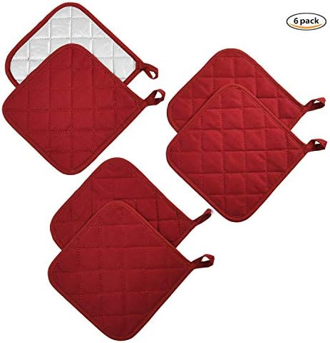Potholders Set Trivets Kitchen Pot Holders Heat Resistant Pure Cotton Coasters Hot Pads Pot Holders Set of 6 for Everyday Cooking and Baking by 7 x 7 Inch (Wine)