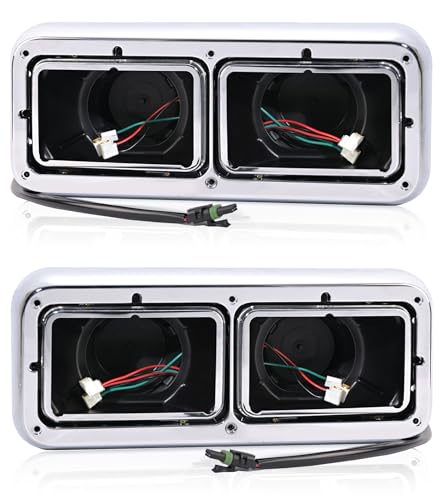 TMNIFLEG Chrome Headlight Housing Base With Wire Harnesses Compatible with Kenworth T400 T600 T800 W900 K100 C500, Peterbilt 378 379 Headlamp Set Left and Right Side Semi Truck Accessories