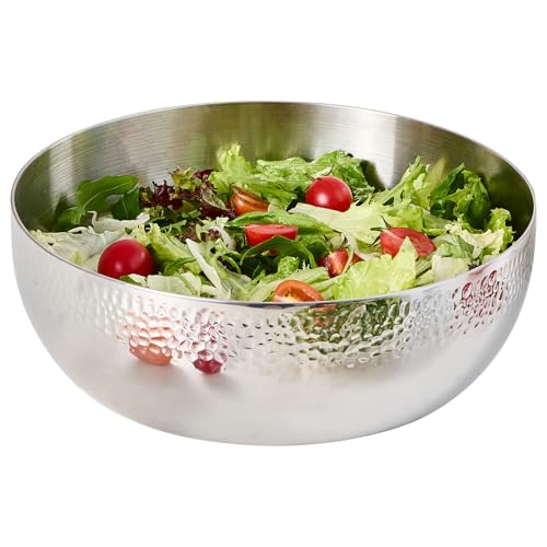 Brightalk 150oz Stainless Steel Hammered Salad Bowl, Large Fruit Popcorn Serving Bowl