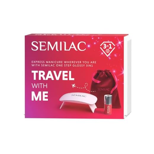 Semilac Travel With Me - Juego de esmalte de uñas UV de 6 W, lámpara UV/LED, One Step 3 en 1, color rojo oscuro, limpiador, palitos de madera y bolsa de terciopelo