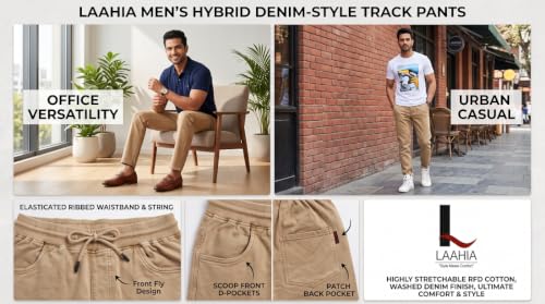 Image of Men's RFD Wash Finished Cotton Track Pants| Lightweight, Breathable & Highly Stretchable Fabric| Denim Look| Perfect for Office, Party, Holiday & Travel (RSM-01 /25)